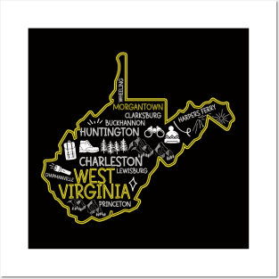 Morgantown West Virginia Map Lewisburg Huntington Posters and Art